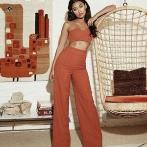 House of CB Pant Set Rosalva Wide Leg Pants Burnt Orange Resort Boho Size XS